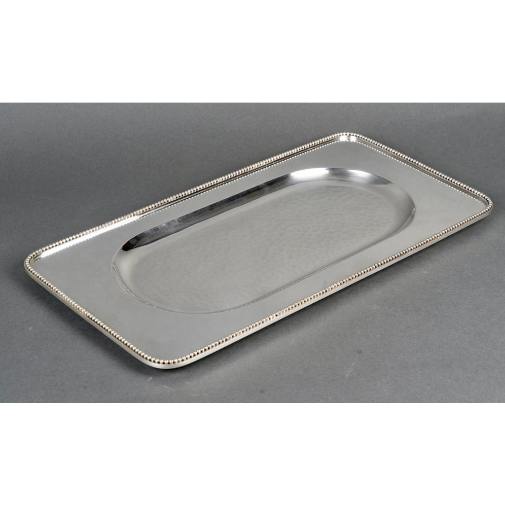 Plateau Moderniste Art Déco métal argenté martelé de Jean DESPRES 2
