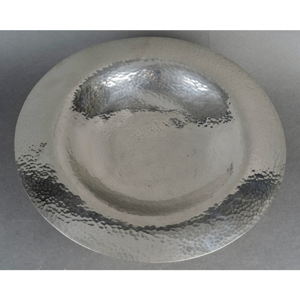 Centre de Table Moderniste Art Déco métal argenté martelé de Jean DESPRES 3