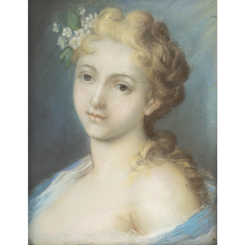 Suiveur de Rosalba CARRIERA Jeune fille aux fleurs XVIIIème siècle 3