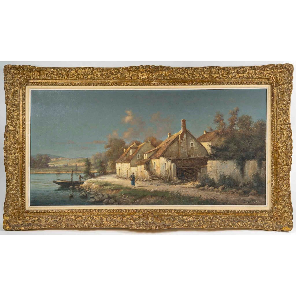 Alphonse Lecoz (1833–1914) Un Hameau au Bord de la Rivière Huile sur toile vers 1880–1890 2 Alphonse Lecoz (1833–1914) Un Hameau au Bord de la Rivière Huile sur toile vers 1880–1890 2