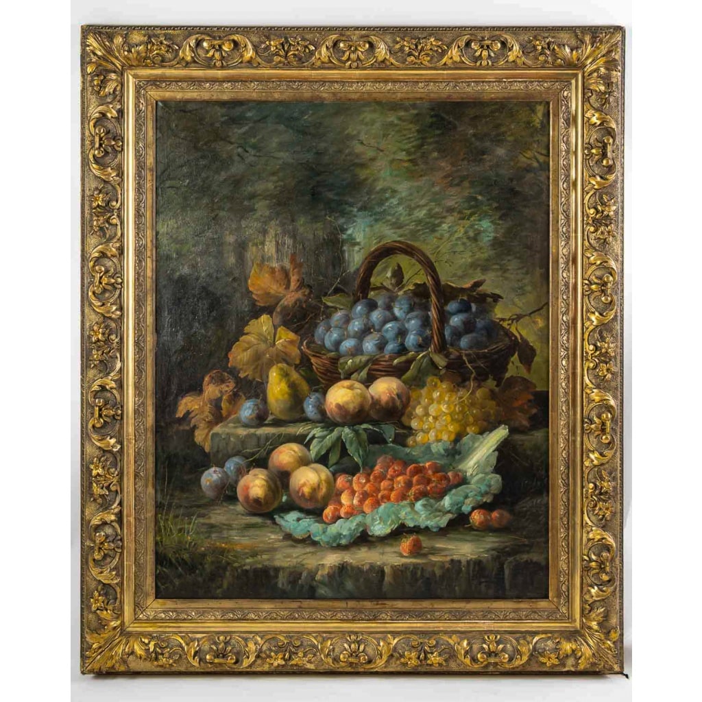 Sureau – Nature Morte aux Fruits huile sur toile de la fin du XIXeme siècle 2 Sureau – Nature Morte aux Fruits huile sur toile de la fin du XIXeme siècle 2