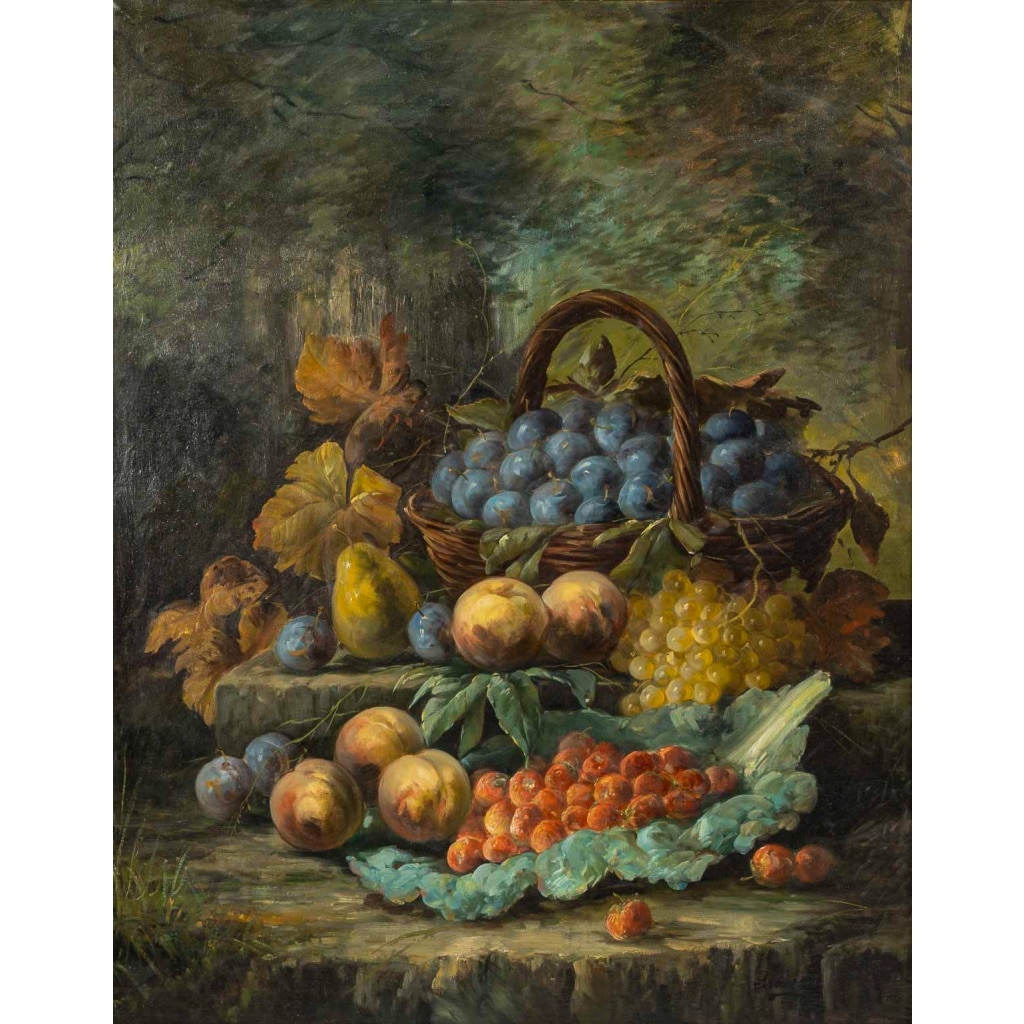 Sureau – Nature Morte aux Fruits huile sur toile de la fin du XIXeme siècle 3 Sureau – Nature Morte aux Fruits huile sur toile de la fin du XIXeme siècle 3