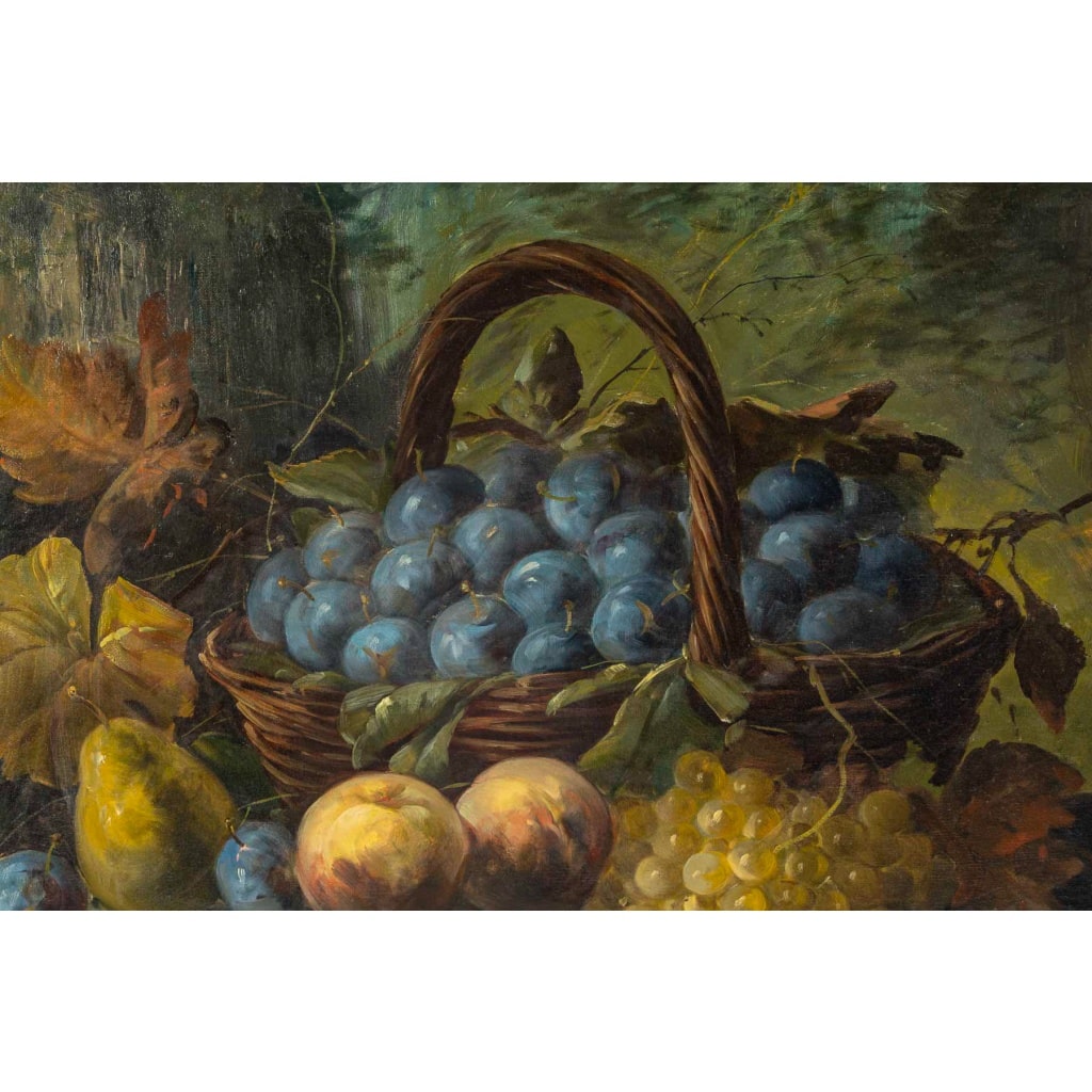 Sureau – Nature Morte aux Fruits huile sur toile de la fin du XIXeme siècle 4 Sureau – Nature Morte aux Fruits huile sur toile de la fin du XIXeme siècle 4