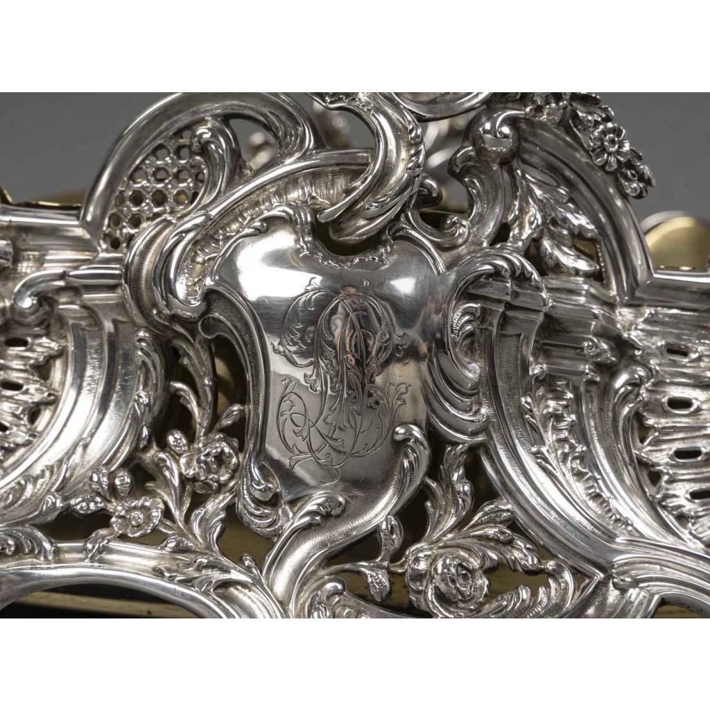 JARDINIERE ROCAILLE EN ARGENT MASSIF INTERIEUR EN LAITON EPOQUE NAPOLEON III 8