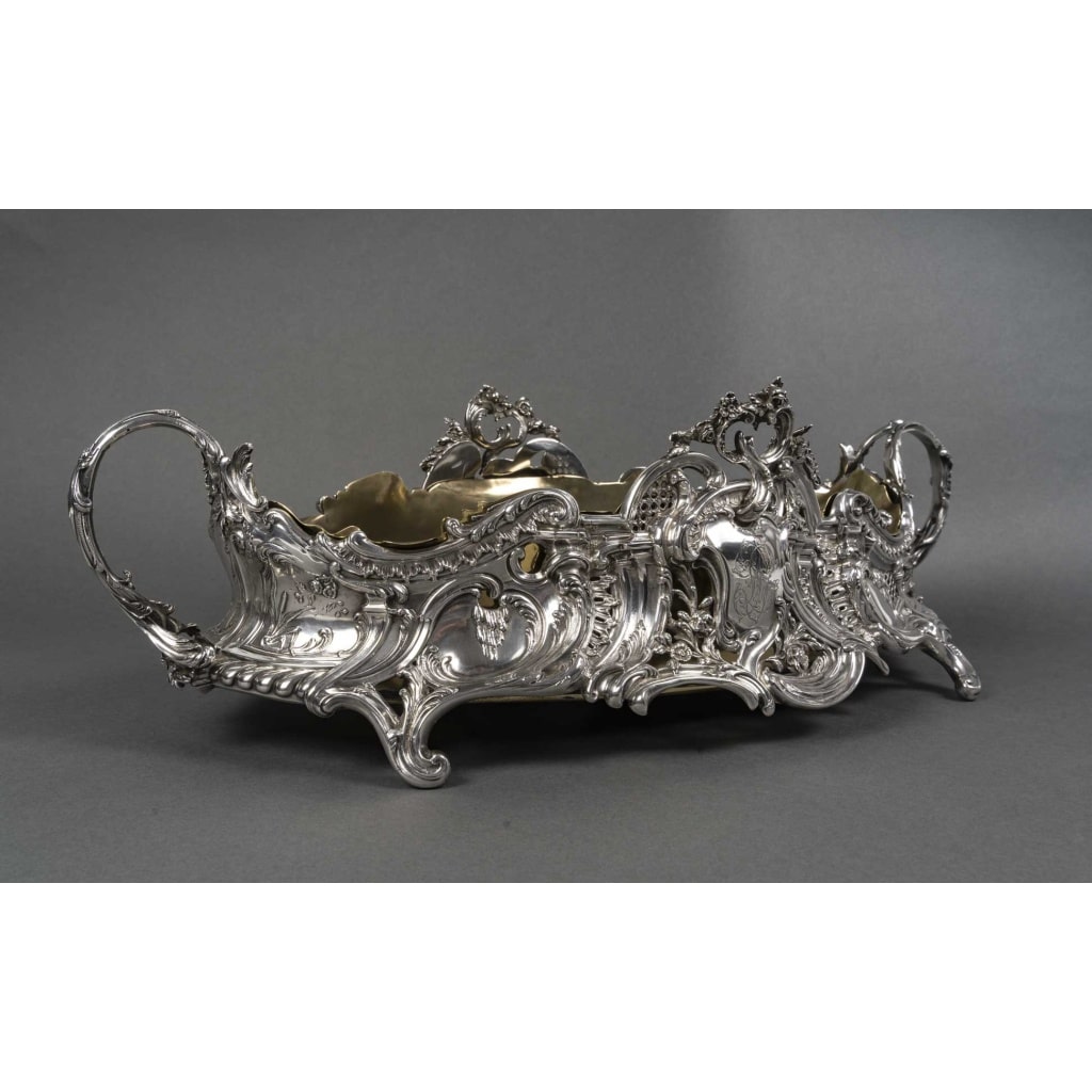 JARDINIERE ROCAILLE EN ARGENT MASSIF INTERIEUR EN LAITON EPOQUE NAPOLEON III 9