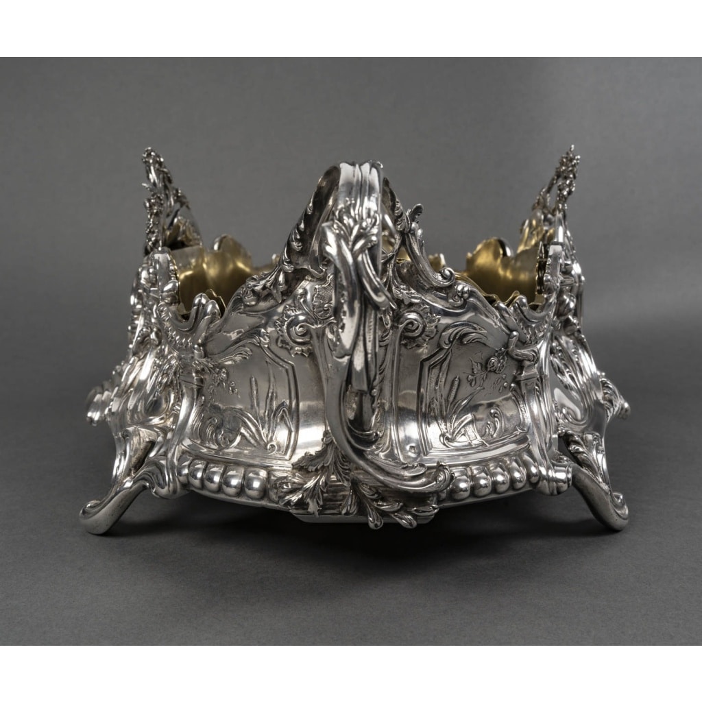 JARDINIERE ROCAILLE EN ARGENT MASSIF INTERIEUR EN LAITON EPOQUE NAPOLEON III 10
