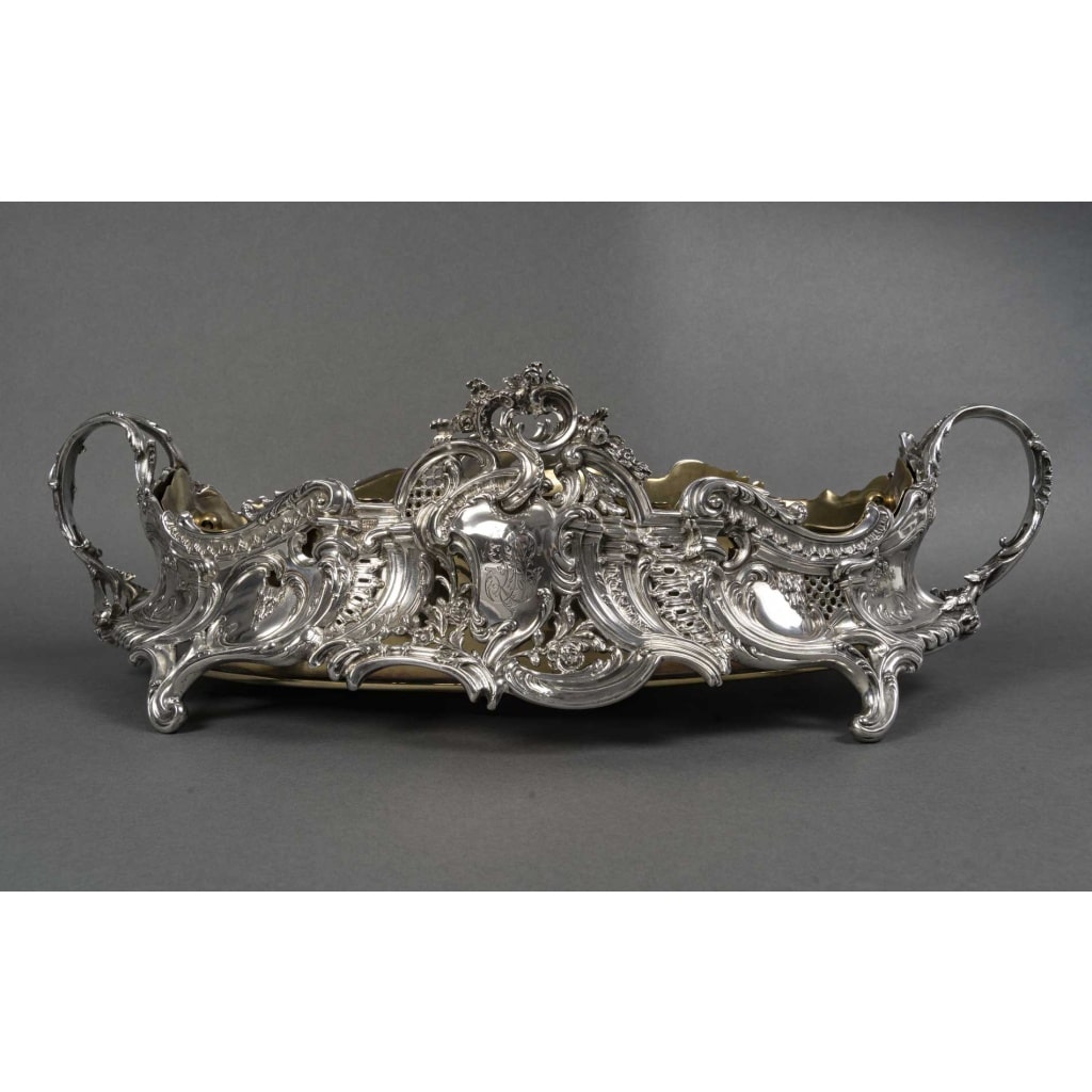 JARDINIERE ROCAILLE EN ARGENT MASSIF INTERIEUR EN LAITON EPOQUE NAPOLEON III 11