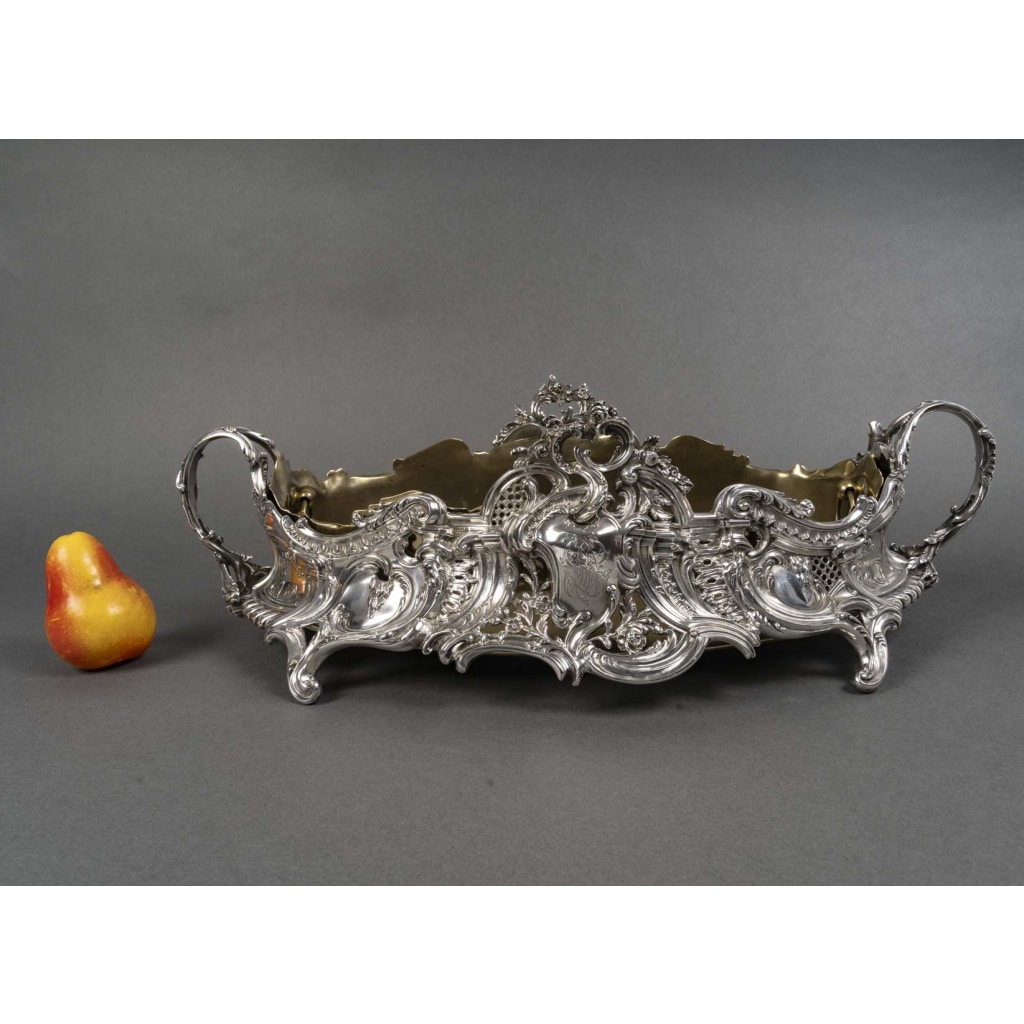 JARDINIERE ROCAILLE EN ARGENT MASSIF INTERIEUR EN LAITON EPOQUE NAPOLEON III 14