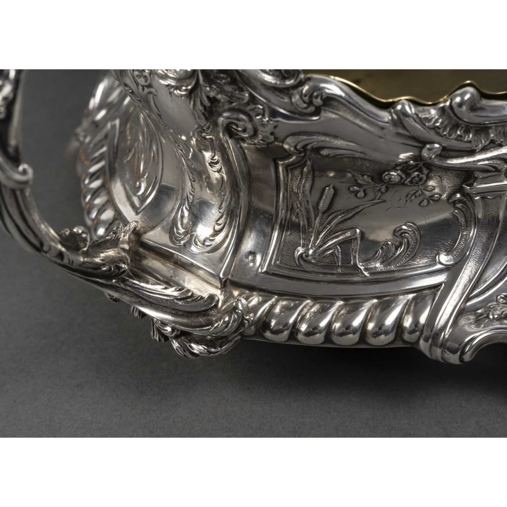 JARDINIERE ROCAILLE EN ARGENT MASSIF INTERIEUR EN LAITON EPOQUE NAPOLEON III 15