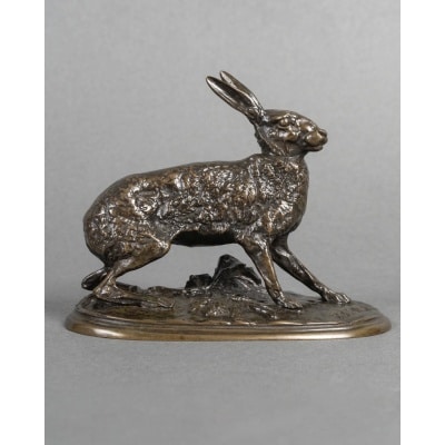 Sculpture – Lièvre Au Repos , Pierre – Jules Mêne (1810-1879) – Bronze
