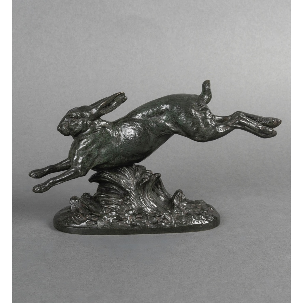 Sculpture – Le Lièvre Courant , Alfred Barye (1839-1882) – Bronze 5