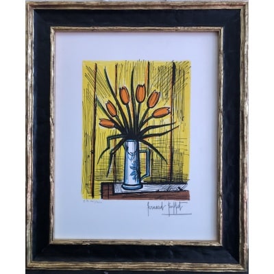 BUFFET Bernard Bouquet tulipes oranges Lithographie Couleurs Signée certificat d’authenticité BUFFET Bernard Bouquet tulipes oranges Lithographie Couleurs Signée certificat d’authenticité
