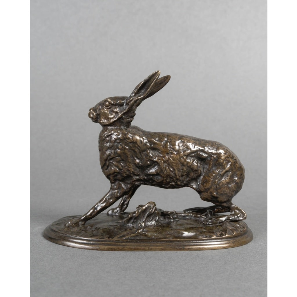 Sculpture – Lièvre Au Repos , Pierre – Jules Mêne (1810-1879) – Bronze 7