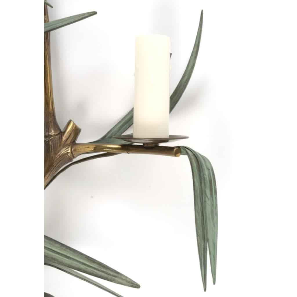 1960 Paire rare d’appliques murales en bronze modèle bambou signées Maison Charles 4