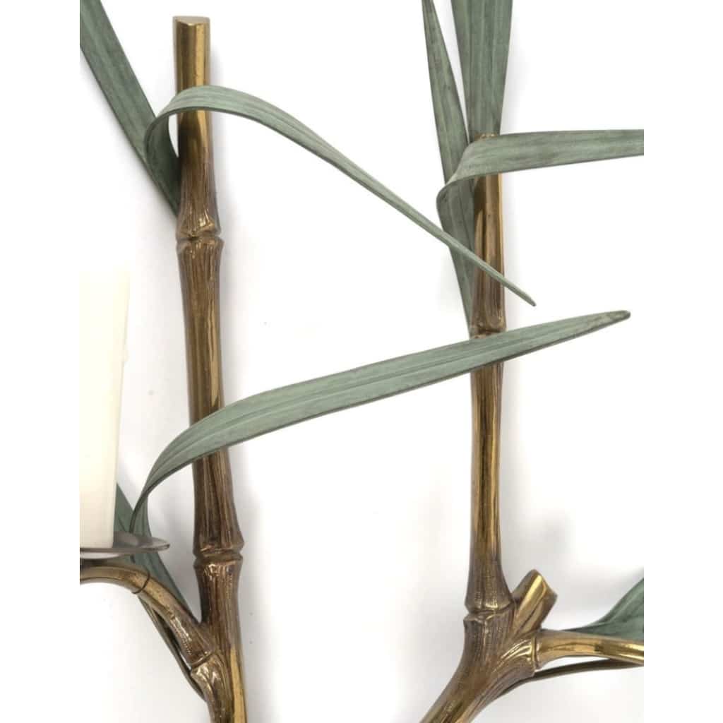 1960 Paire rare d’appliques murales en bronze modèle bambou signées Maison Charles 8