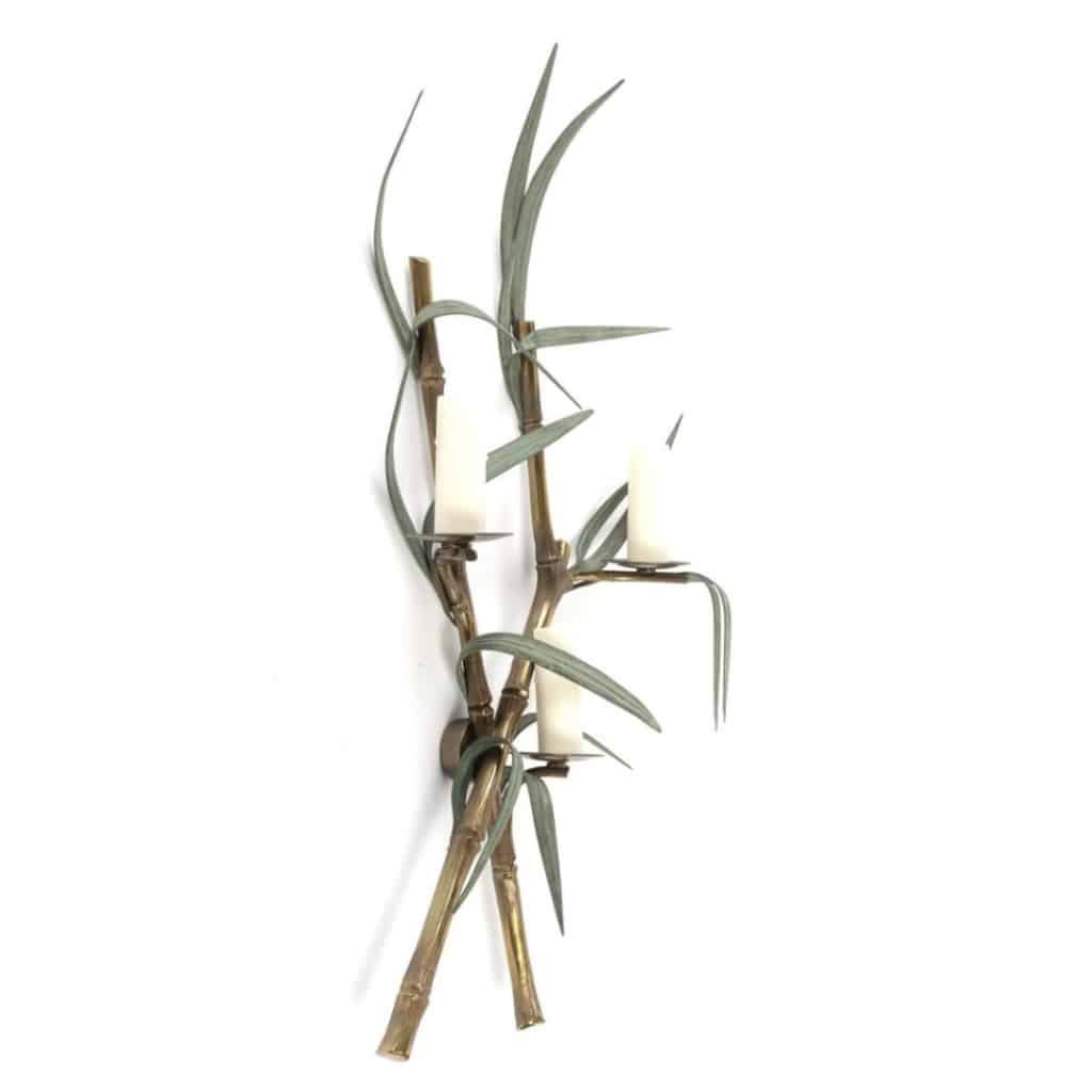 1960 Paire rare d’appliques murales en bronze modèle bambou signées Maison Charles 7