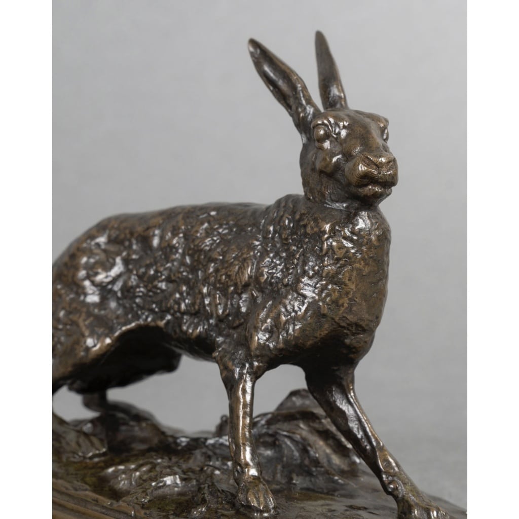 Sculpture – Lièvre Au Repos , Pierre – Jules Mêne (1810-1879) – Bronze 5