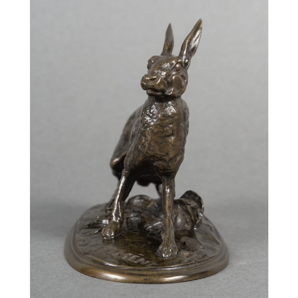 Sculpture – Lièvre Au Repos , Pierre – Jules Mêne (1810-1879) – Bronze 4