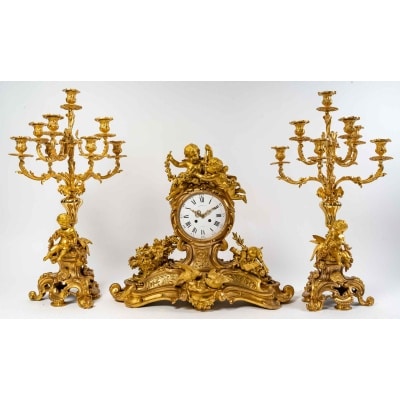 Garniture de cheminée en bronze doré, PICARD, fin XIXème siècle