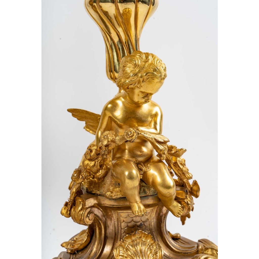 Garniture de cheminée en bronze doré, PICARD, fin XIXème siècle 9
