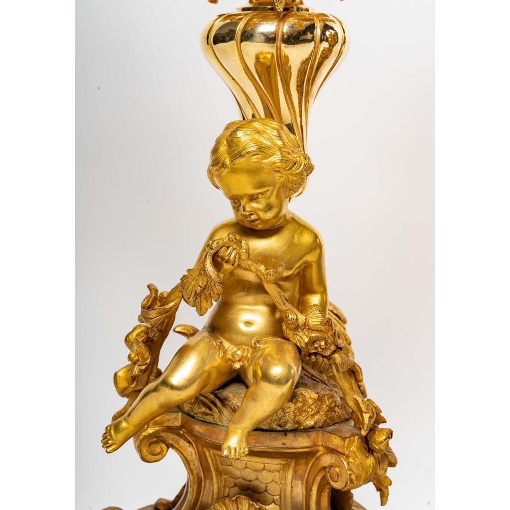 Garniture de cheminée en bronze doré, PICARD, fin XIXème siècle 8
