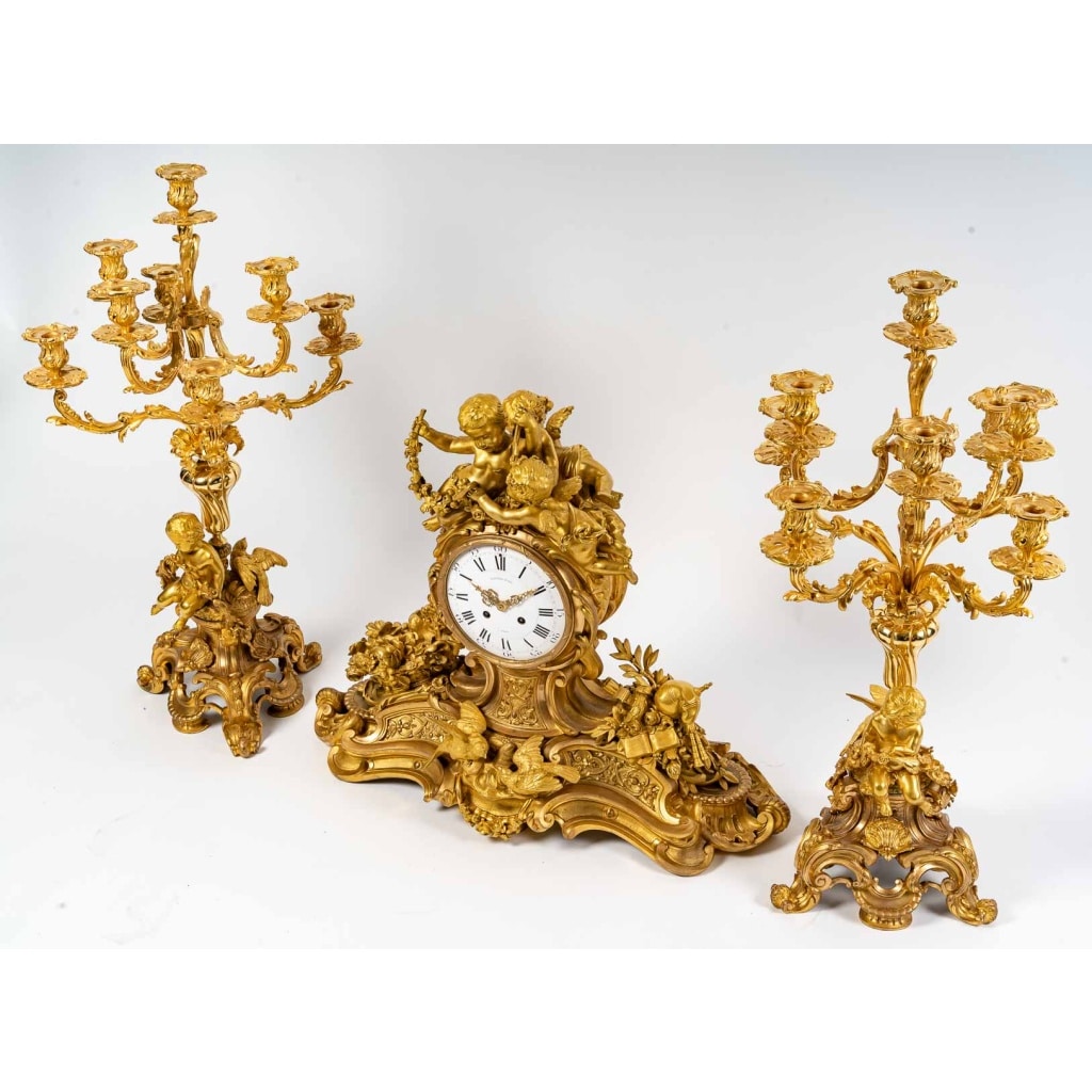Garniture de cheminée en bronze doré, PICARD, fin XIXème siècle 3
