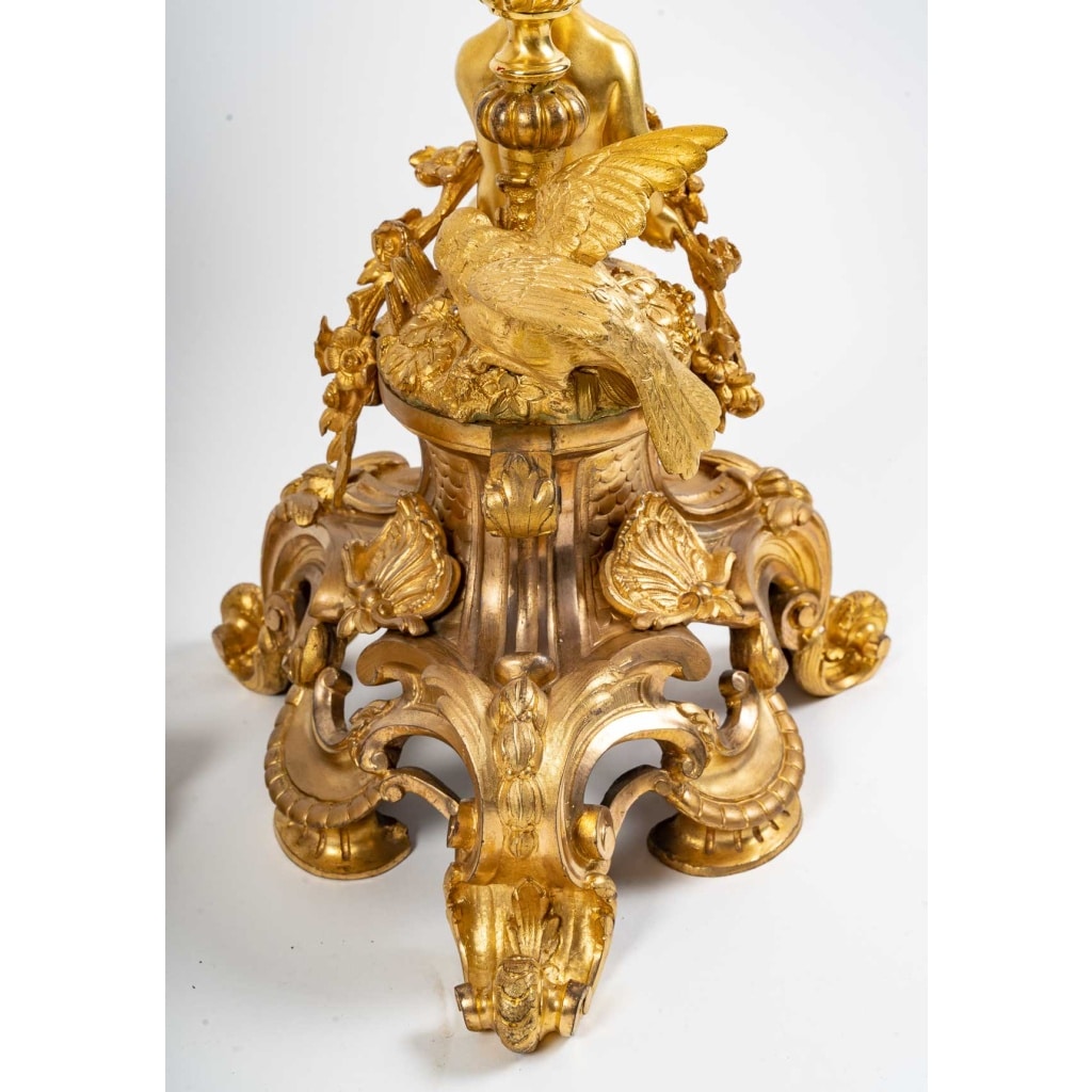 Garniture de cheminée en bronze doré, PICARD, fin XIXème siècle 6
