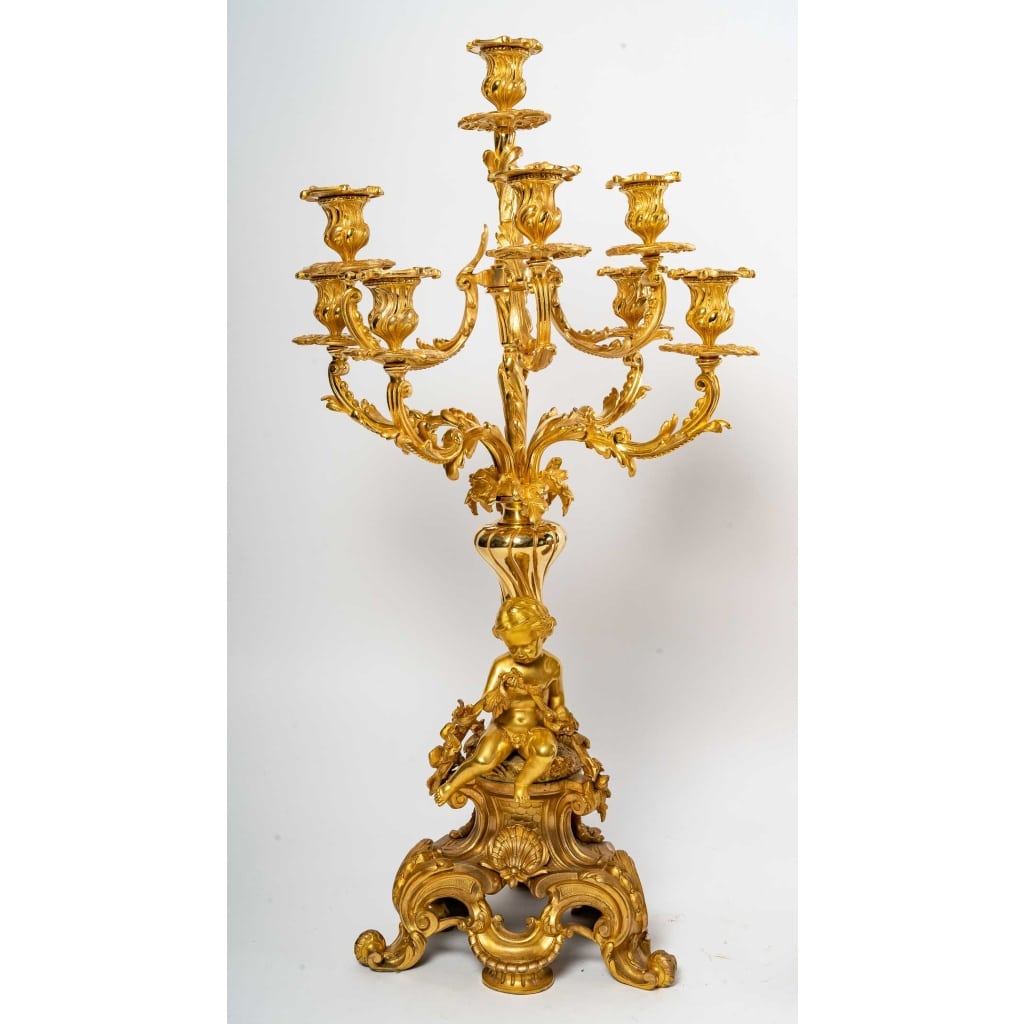 Garniture de cheminée en bronze doré, PICARD, fin XIXème siècle 5