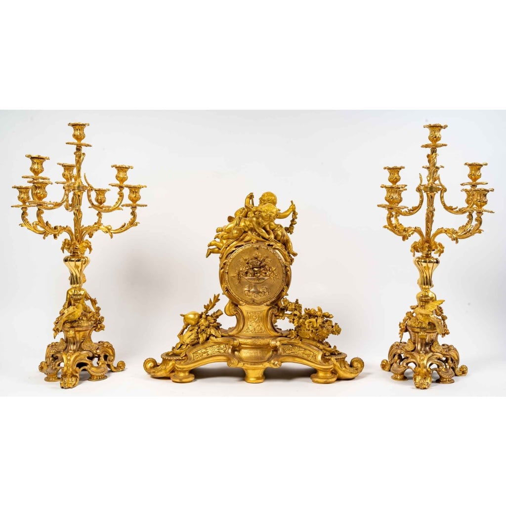 Garniture de cheminée en bronze doré, PICARD, fin XIXème siècle 4