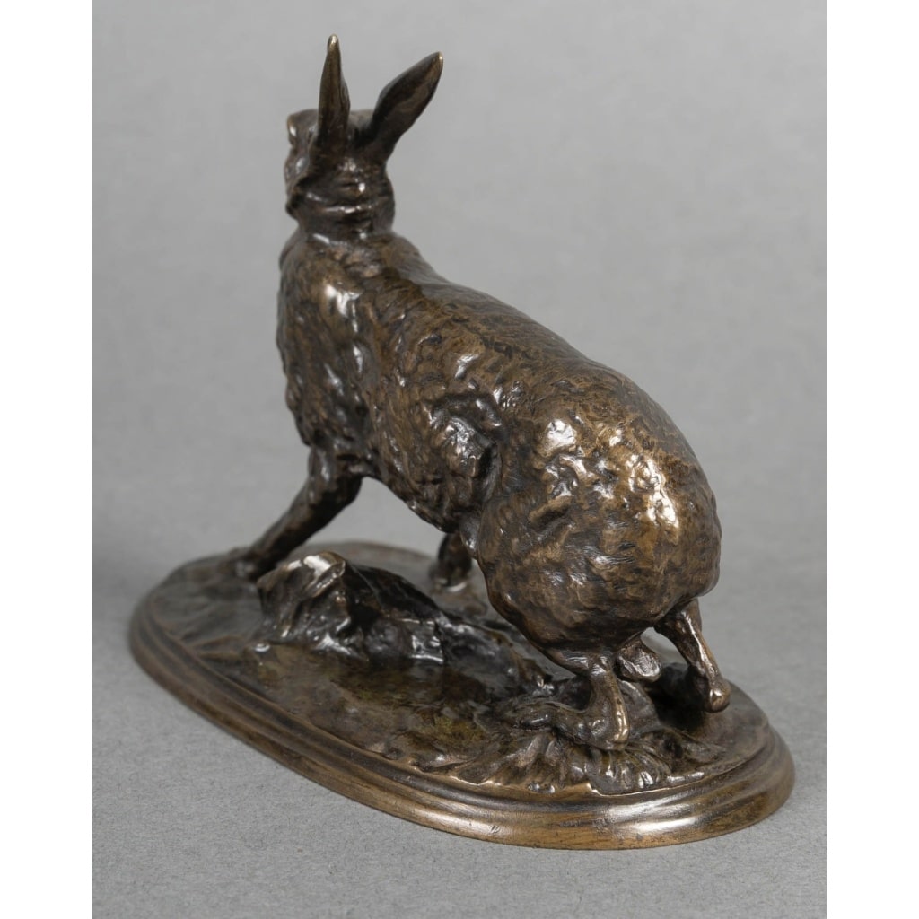 Sculpture – Lièvre Au Repos , Pierre – Jules Mêne (1810-1879) – Bronze 9