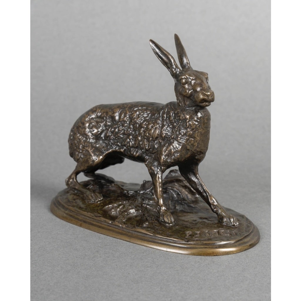 Sculpture – Lièvre Au Repos , Pierre – Jules Mêne (1810-1879) – Bronze 3