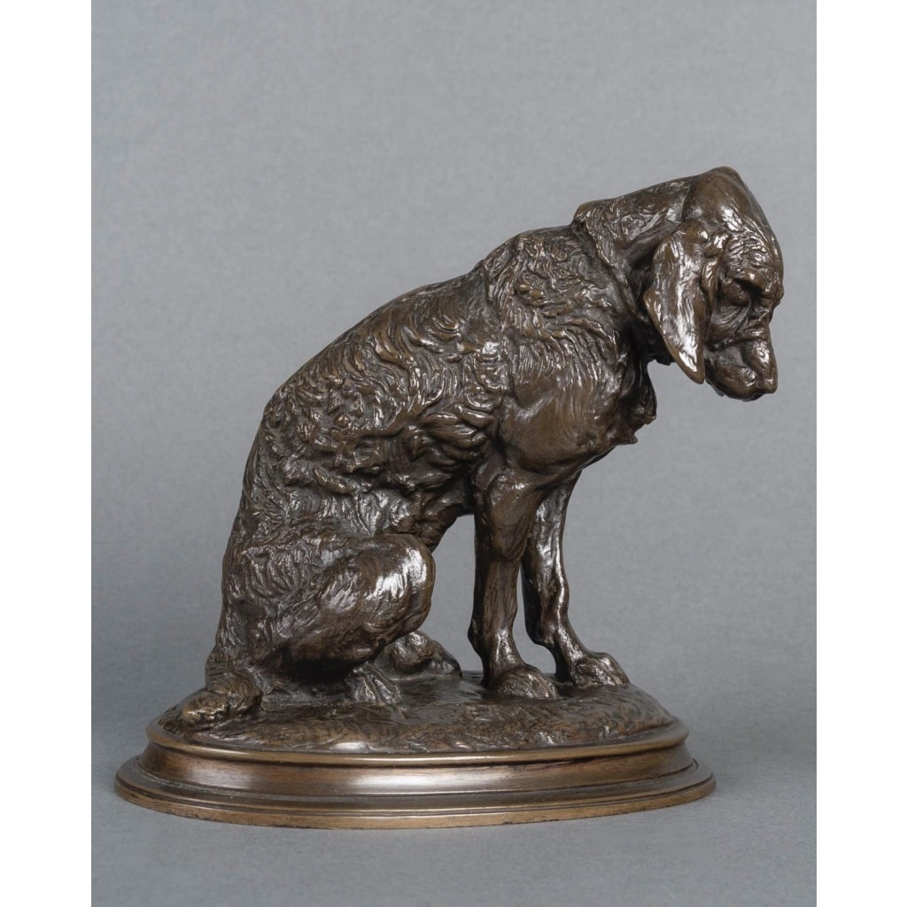 Sculpture – Épagneul Assis , Emmanuel Frémiet (1824-1910) – Bronze 3