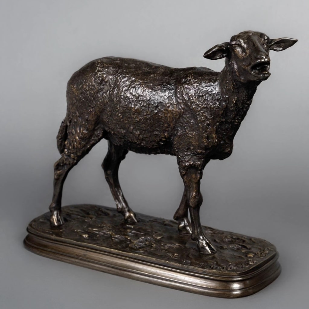 Sculpture – Mouton Des Vosges Debout , Pierre – Jules Mêne (1864) – Bronze 2 Sculpture – Mouton Des Vosges Debout , Pierre – Jules Mêne (1864) – Bronze 2