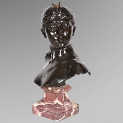 Sculpture – Buste De Diane Chasseresse , Alexandre Falguière (1831-1900) – Bronze