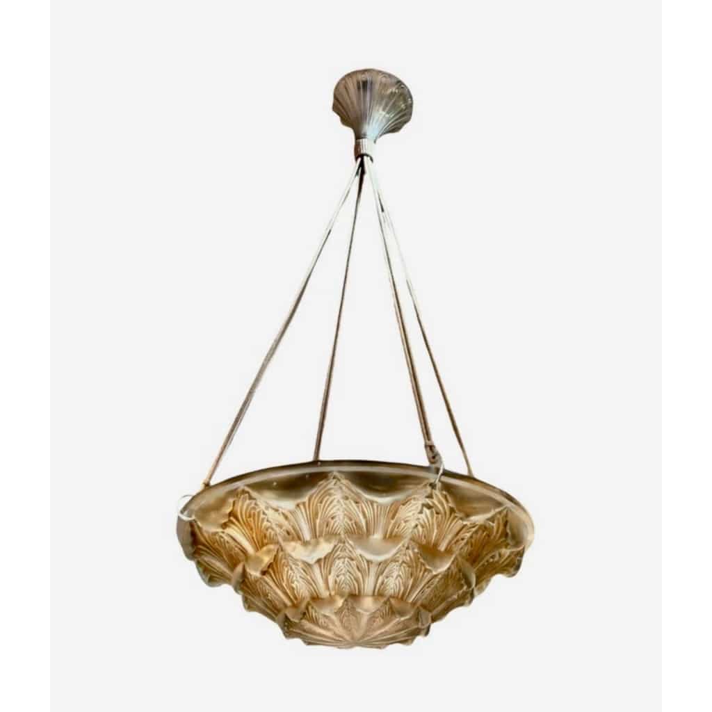 Suspension « Gaillon » verre blanc patiné sépia de René LALIQUE 3 Suspension « Gaillon » verre blanc patiné sépia de René LALIQUE 3