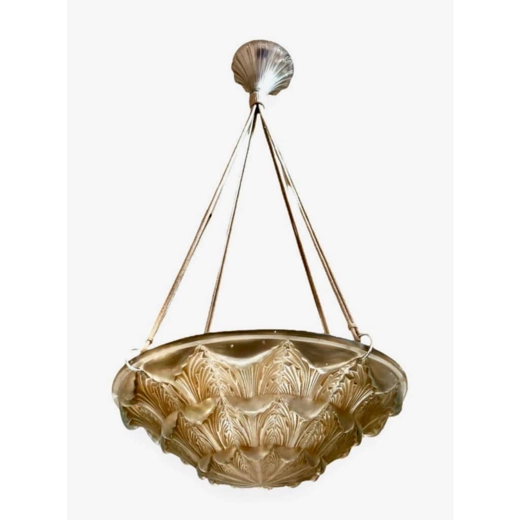 Suspension « Gaillon » verre blanc patiné sépia de René LALIQUE 2 Suspension « Gaillon » verre blanc patiné sépia de René LALIQUE 2