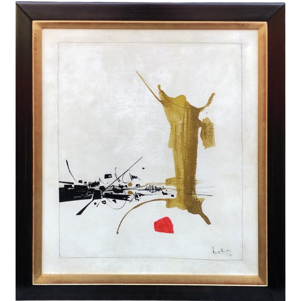 Georges MATHIEU Composition Huile sur parchemin signé et daté 1961 Certificat comité G Mathieu 2 Georges MATHIEU Composition Huile sur parchemin signé et daté 1961 Certificat comité G Mathieu 2