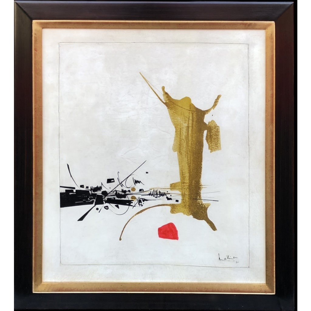 Georges MATHIEU Composition Huile sur parchemin signé et daté 1961 Certificat comité G Mathieu 6 Georges MATHIEU Composition Huile sur parchemin signé et daté 1961 Certificat comité G Mathieu 6