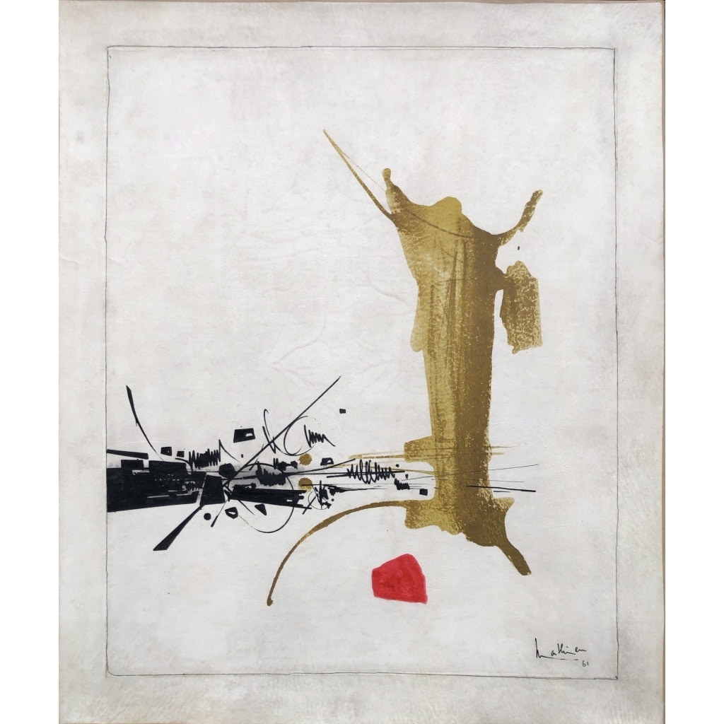 Georges MATHIEU Composition Huile sur parchemin signé et daté 1961 Certificat comité G Mathieu 5 Georges MATHIEU Composition Huile sur parchemin signé et daté 1961 Certificat comité G Mathieu 5