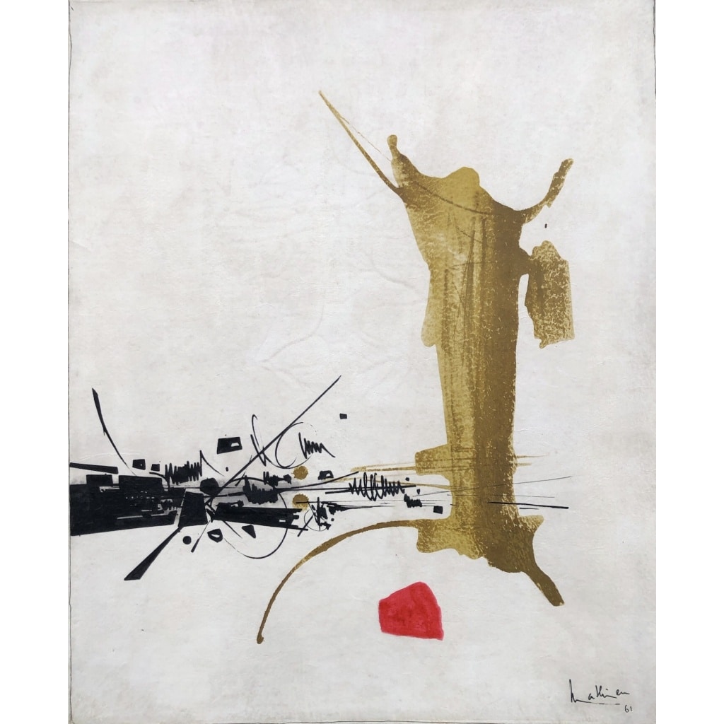 Georges MATHIEU Composition Huile sur parchemin signé et daté 1961 Certificat comité G Mathieu 3 Georges MATHIEU Composition Huile sur parchemin signé et daté 1961 Certificat comité G Mathieu 3