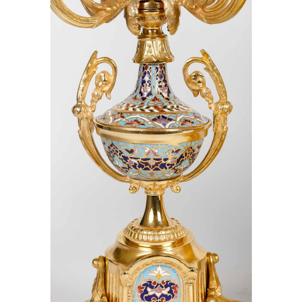 Garniture De Cheminée En Bronze Doré Et émail Cloisonné Fin XIXème Siècle 19