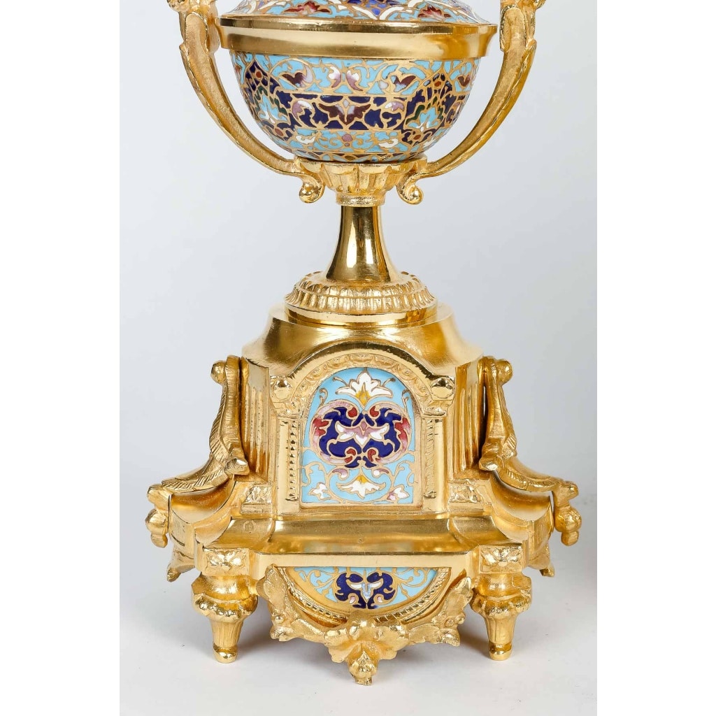 Garniture De Cheminée En Bronze Doré Et émail Cloisonné Fin XIXème Siècle 18
