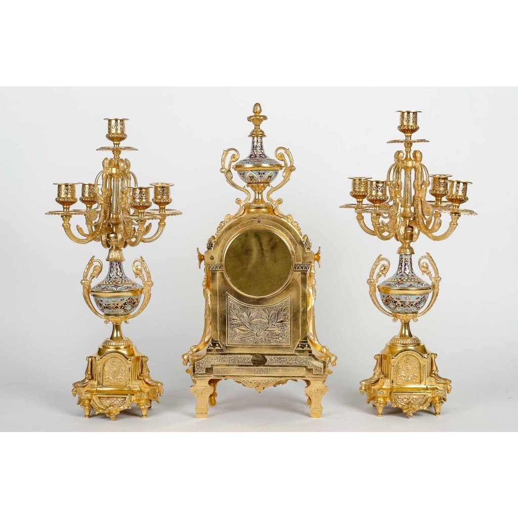 Garniture De Cheminée En Bronze Doré Et émail Cloisonné Fin XIXème Siècle 17