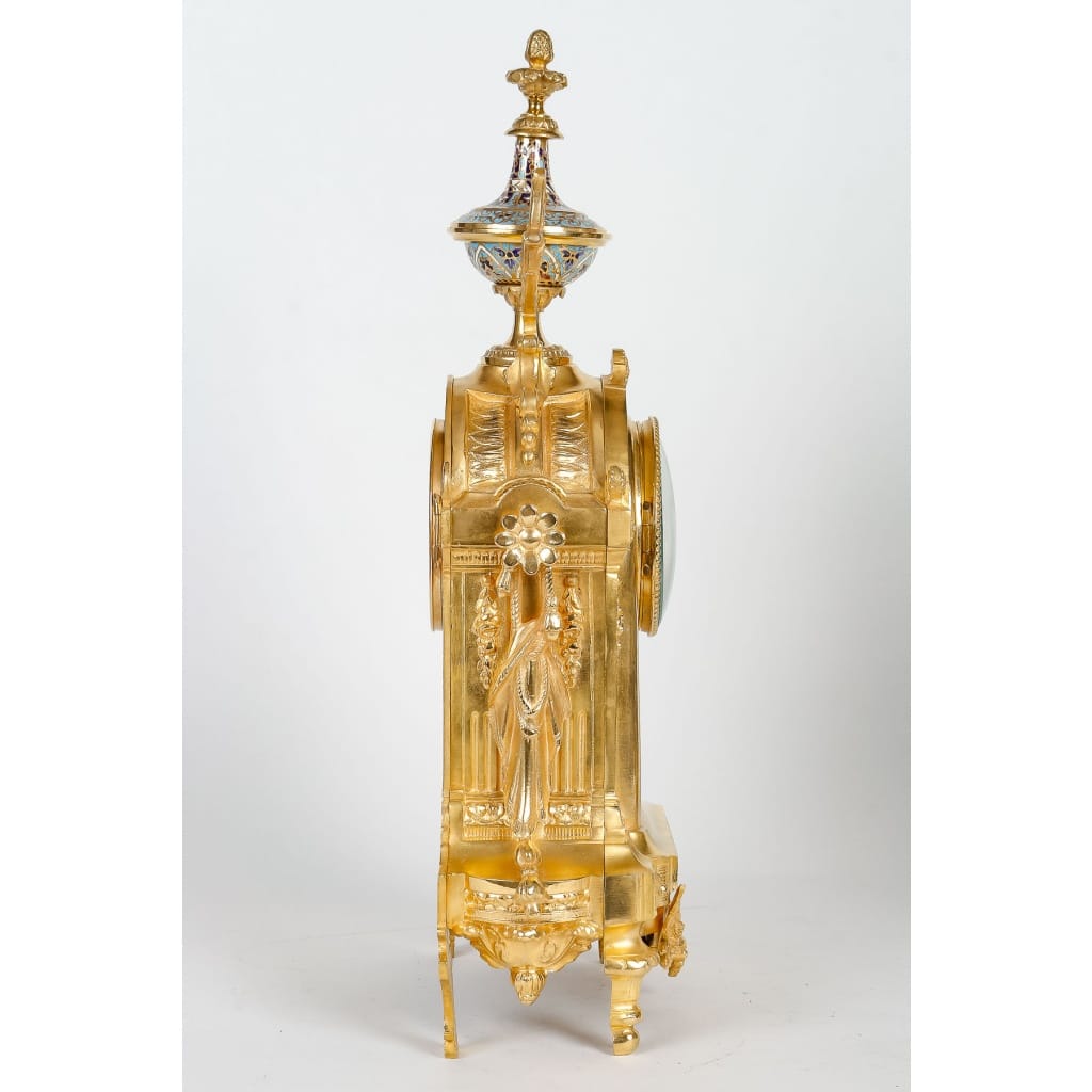 Garniture De Cheminée En Bronze Doré Et émail Cloisonné Fin XIXème Siècle 15