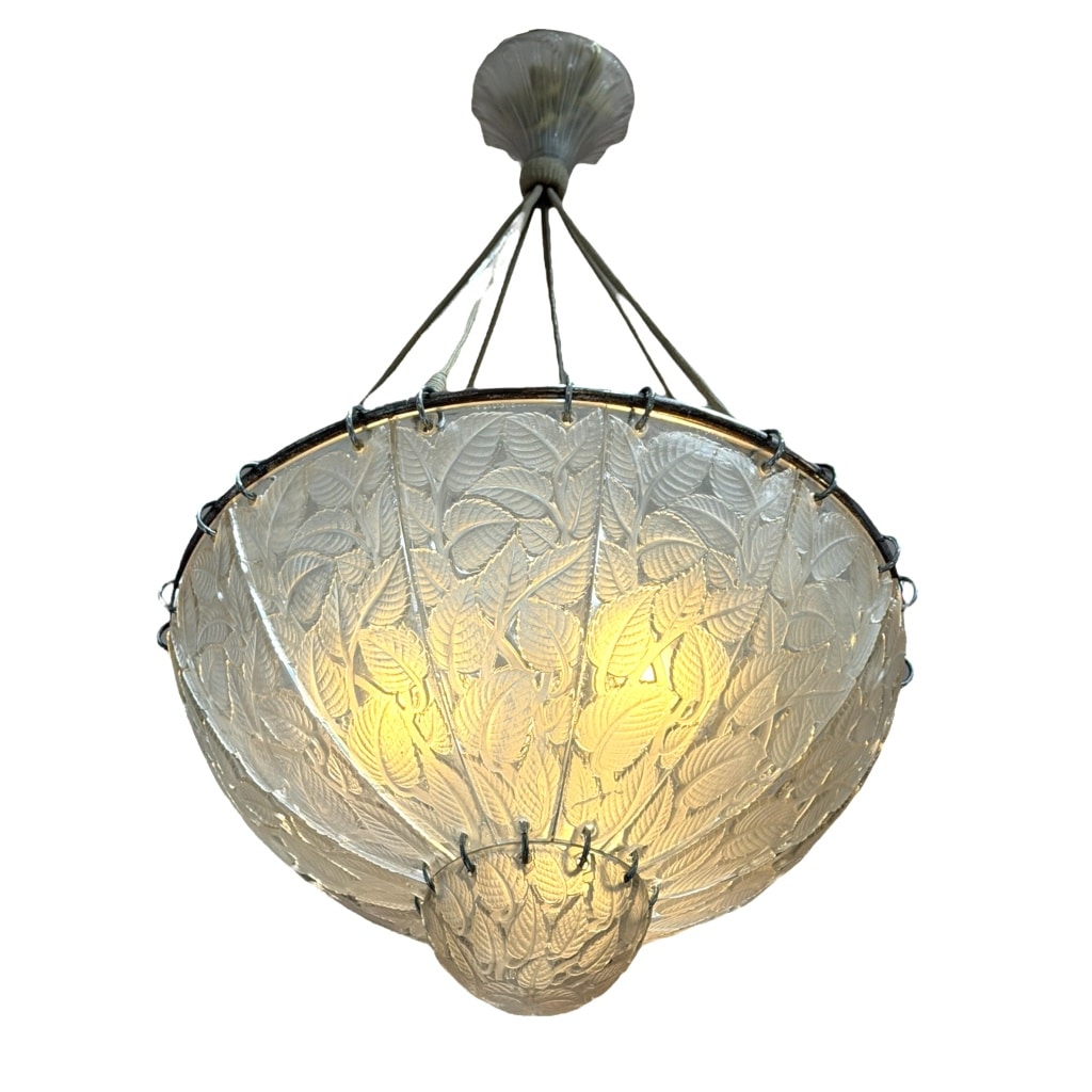 Lustre « Feuilles de Charme » verre blanc de René LALIQUE 6 Lustre « Feuilles de Charme » verre blanc de René LALIQUE 6