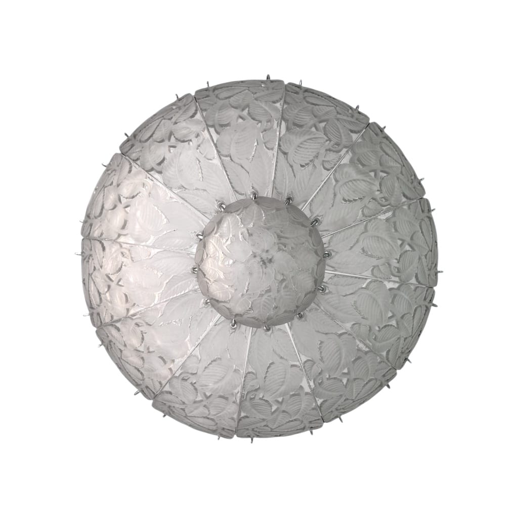 Lustre « Feuilles de Charme » verre blanc de René LALIQUE 4 Lustre « Feuilles de Charme » verre blanc de René LALIQUE 4