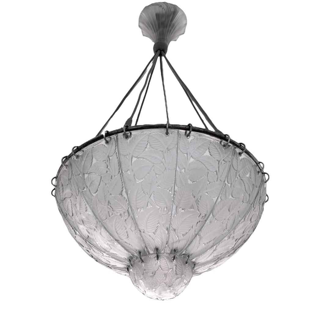 Lustre « Feuilles de Charme » verre blanc de René LALIQUE 2 Lustre « Feuilles de Charme » verre blanc de René LALIQUE 2