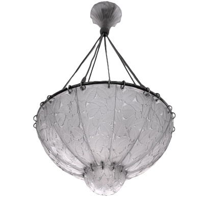 Lustre « Feuilles de Charme » verre blanc de René LALIQUE
