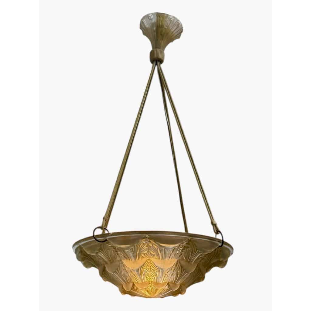 Suspension « Gaillon » verre blanc patiné sépia de René LALIQUE 5 Suspension « Gaillon » verre blanc patiné sépia de René LALIQUE 5