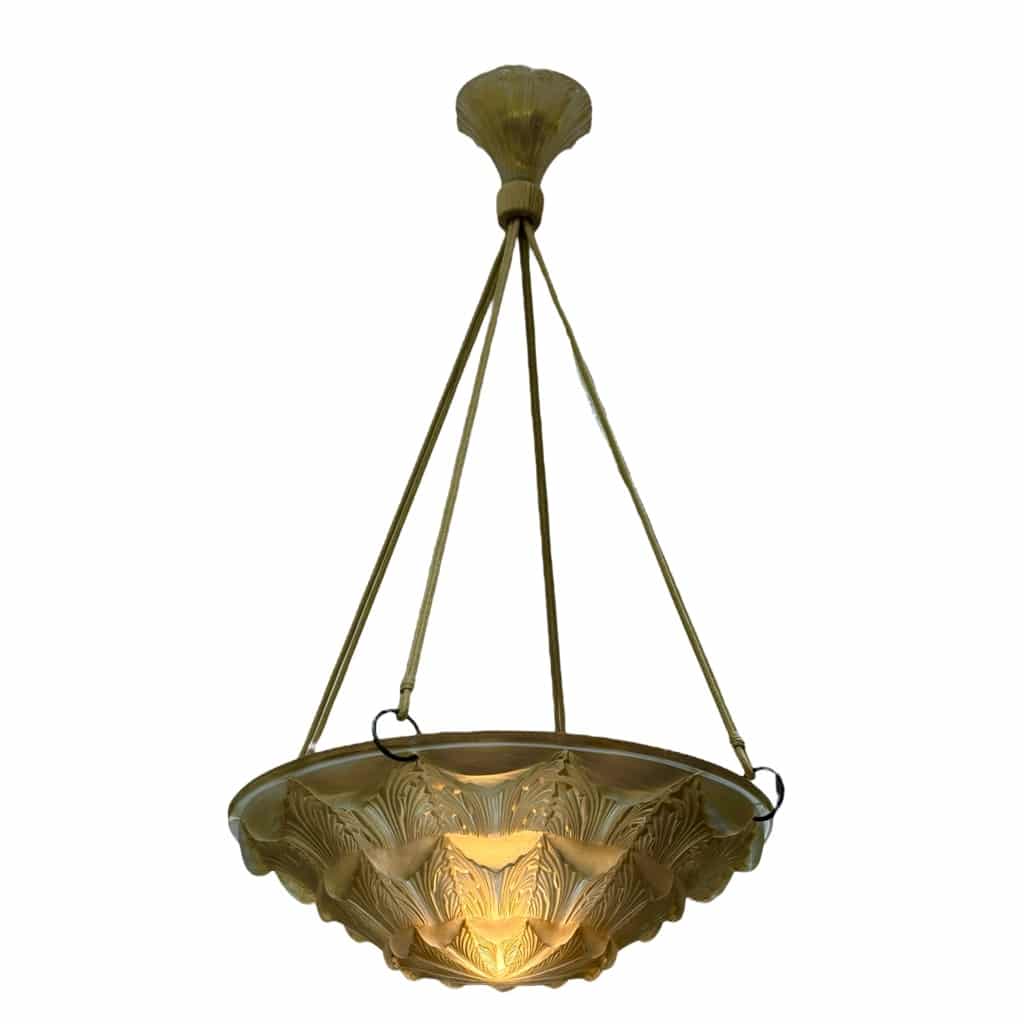 Suspension « Gaillon » verre blanc patiné sépia de René LALIQUE 6 Suspension « Gaillon » verre blanc patiné sépia de René LALIQUE 6